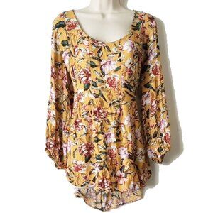 Torrid Long Sleeve Crinkle Gauze Top Tunic 3X 3 Goldenrod Purple Floral Rayon
